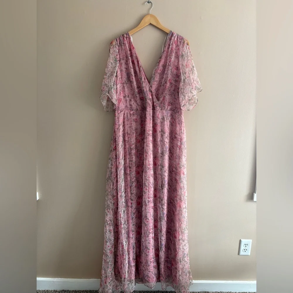 Lulus Dreamiest Desires Pink Floral Flutter Sleeve Maxi Dress Size XL Whimsical